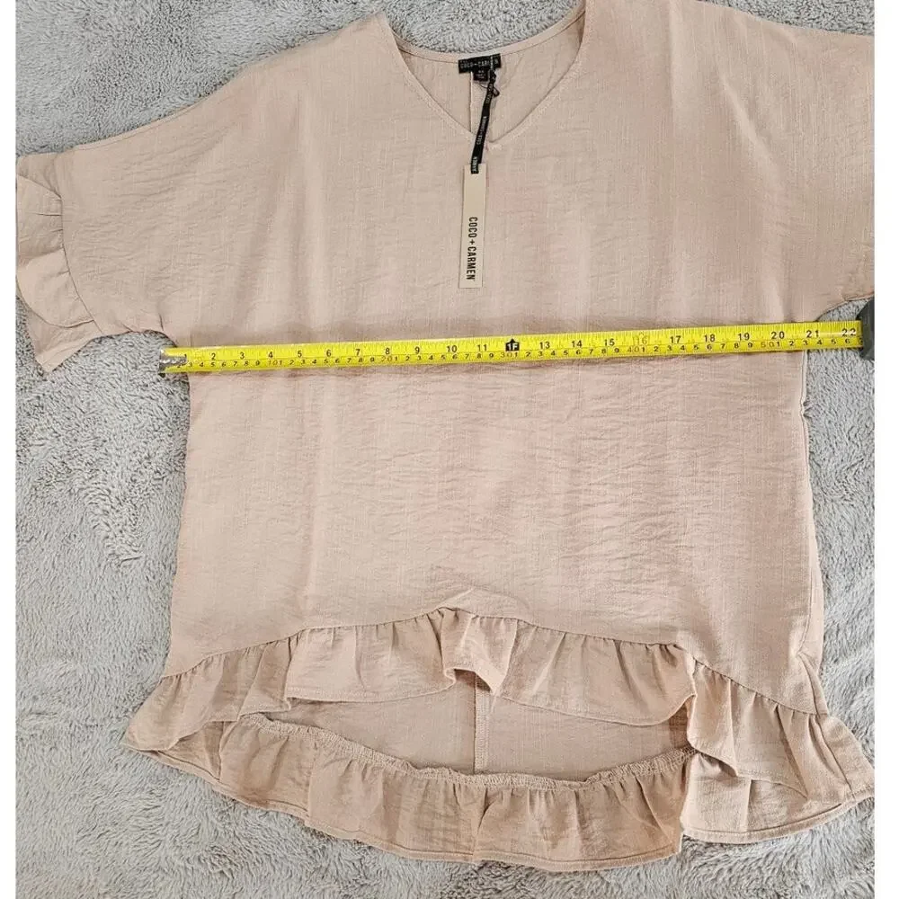 Coco + Carmen Carley Flowy Ruffle Top Brown Ruffle Blouse Women's Sz Xs NWT - Picture 8 of 8